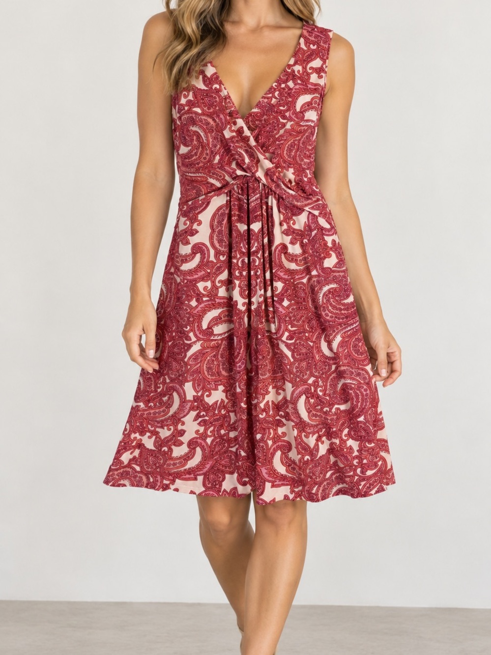 Soma Pink/Peach Paisley Sleeveless Wrap Dress